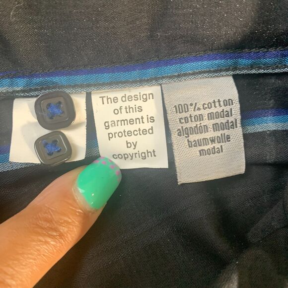 Men's Visconti Uomo 2Ply Mercerized Cotton Black/Blue Dress Shirt Size XXL - Picture 5 of 6